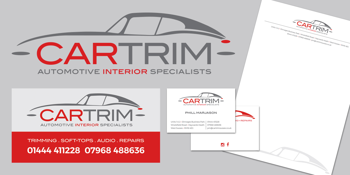 Graphic design, logo and branding for car trim specialists in West Sussex