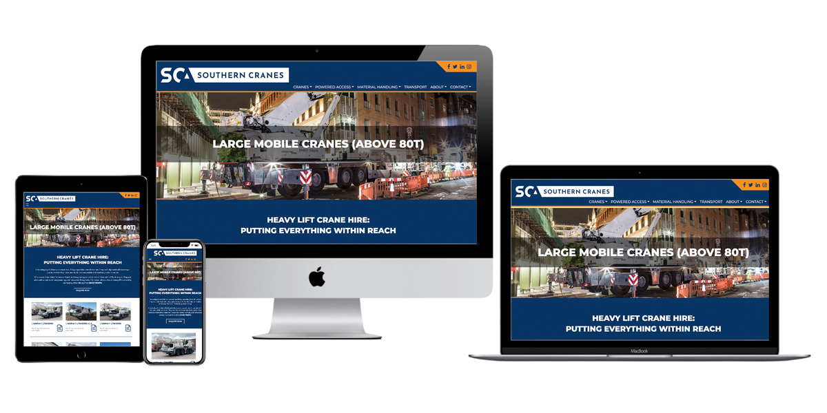 Responsive website and rebrand for Southern Cranes, construction and plant industry web development, West Sussex