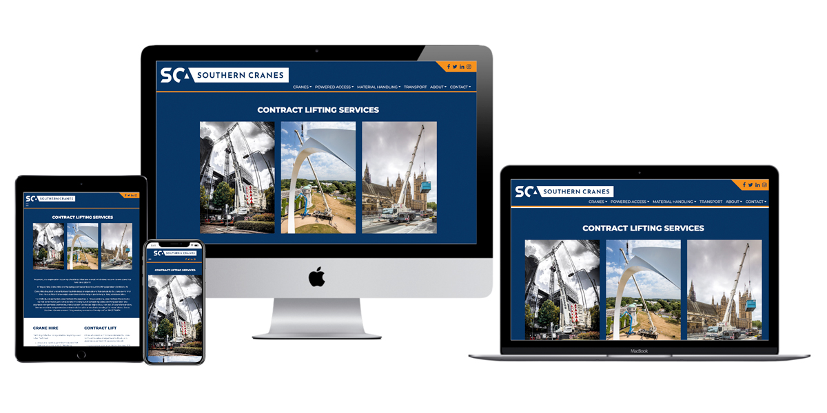 Responsive website and rebrand for Southern Cranes, construction and plant industry web development, West Sussex