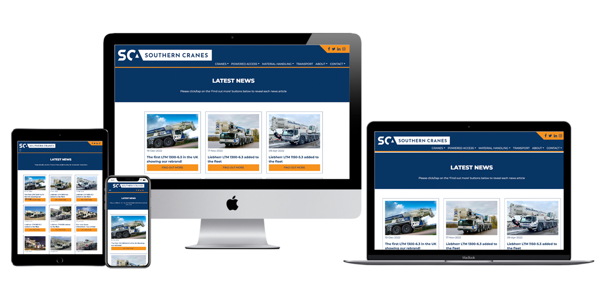 Responsive website and rebrand for Southern Cranes, construction and plant industry web development, West Sussex
