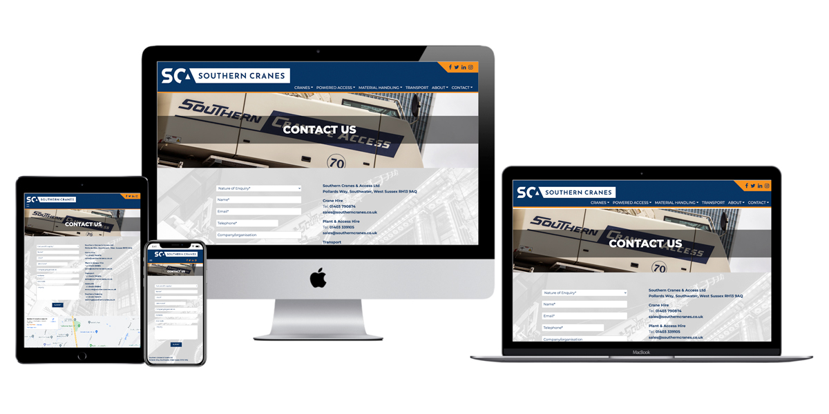 Responsive website and rebrand for Southern Cranes, construction and plant industry web development, West Sussex