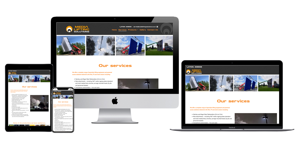 Website design and build for MLS, specialist lifiting equipment for the film, TV and event industry