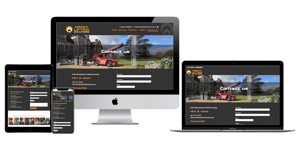 Website design and build for MLS, specialist lifiting equipment for the film, TV and event industry