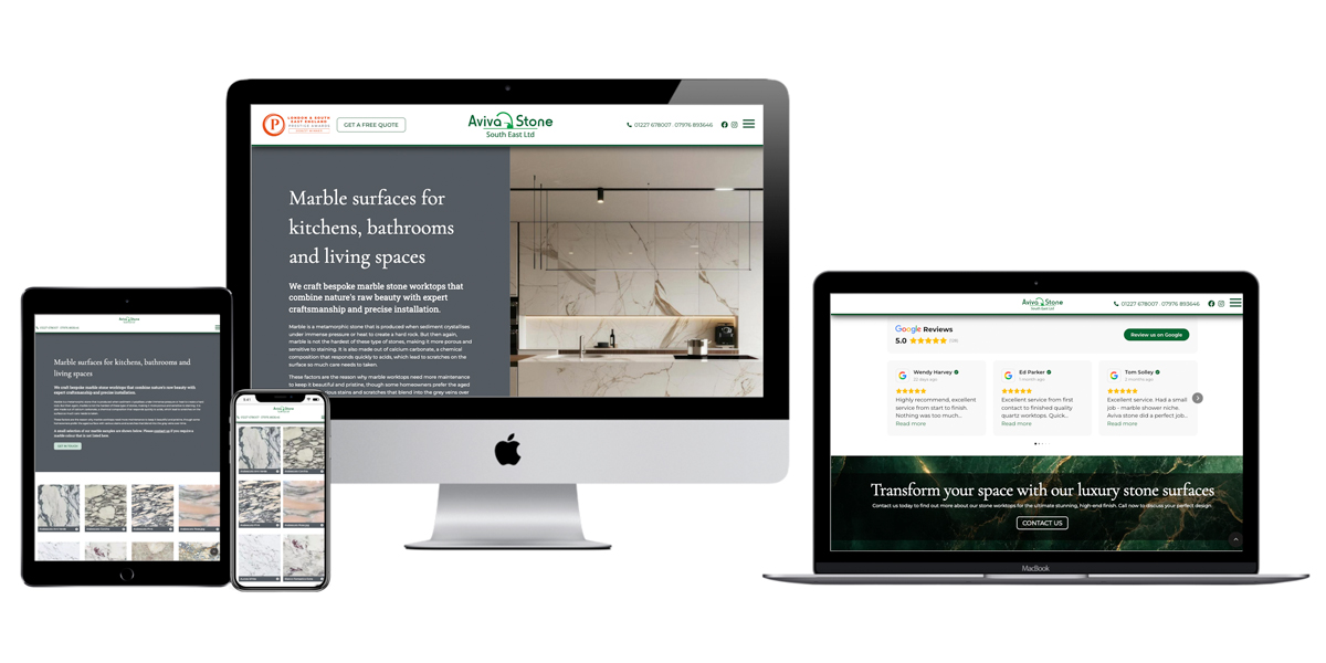 Brochure website design and build for granite, marble, quartz and natural stone specialist