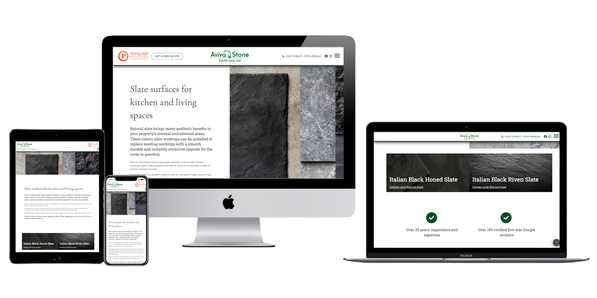 Brochure website design and build for granite, marble, quartz and natural stone specialist